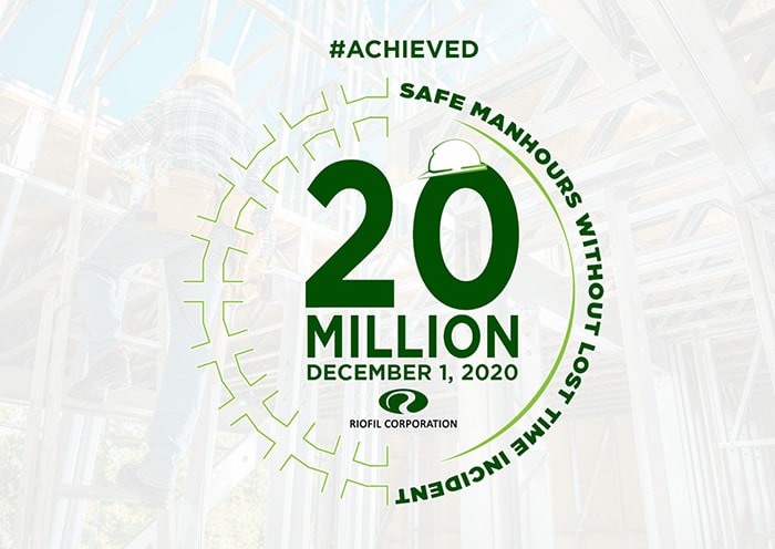 20 million safe manhours without lost time incident
